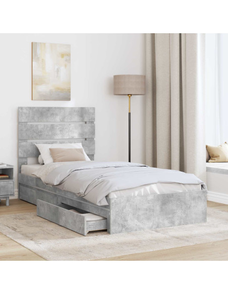 Letto con Contenitore con testiera Grigio cemento 90 x 200 cm