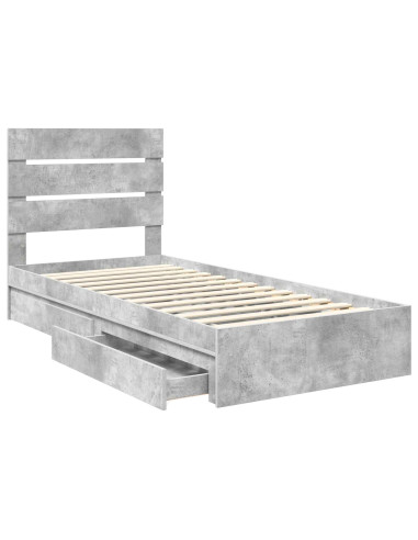 Letto con Contenitore con testiera Grigio cemento 90 x 200 cm