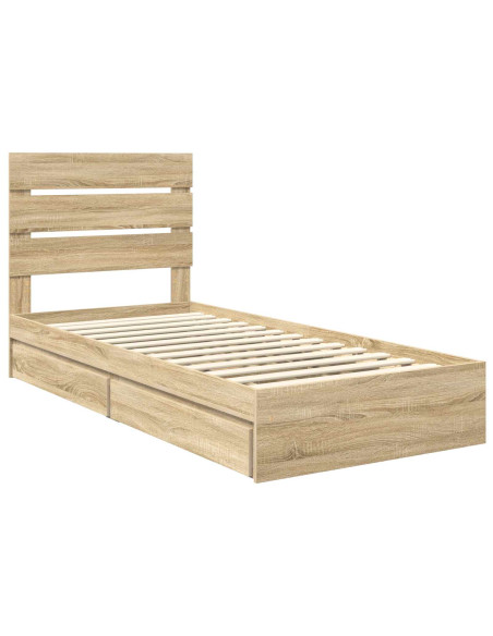 Letto con Contenitore con testiera Rovere Sonoma 90 x 190 cm