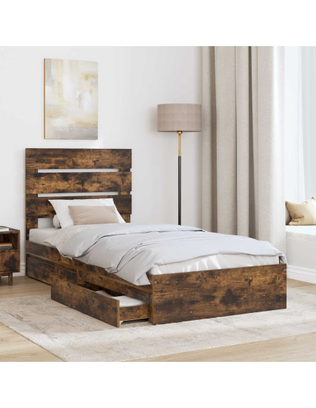 Letto con Contenitore Rovere fumé 70 x 190 cm Legno multistrato