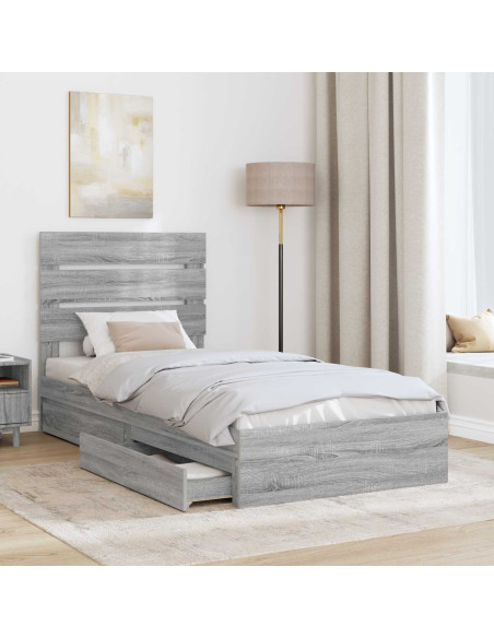 Letto con Contenitore con testiera Grigio Sonoma 70 x 190 cm