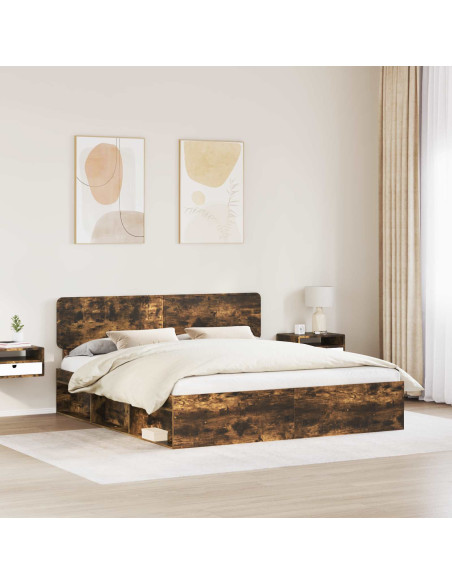 Struttura del letto Rovere fumé 200 x 200 cm Pino massello