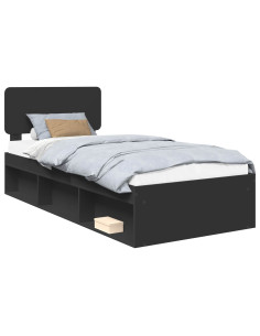 Struttura del letto Nero 100 x 200 cm Pino massello 2