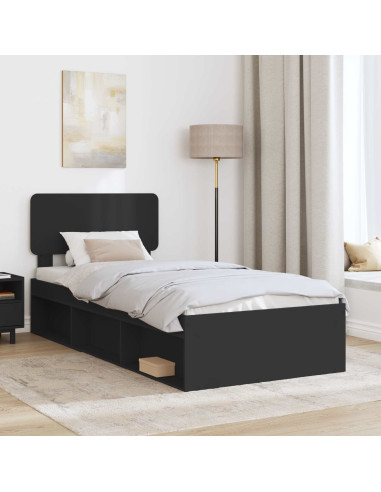 Struttura del letto con testiera Nero 90 x 200 cm Pino massello
