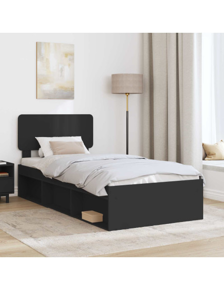 Struttura del letto con testiera Nero 75 x 190 cm Pino massello