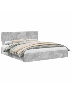 Letto con Contenitore con testiera Grigio cemento 200 x 200 cm 2