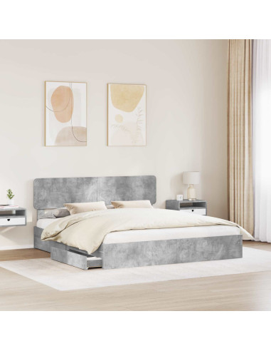 Letto con Contenitore con testiera Grigio cemento 200 x 200 cm