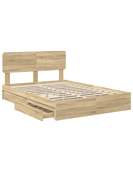 Letto con Contenitore con testiera Rovere Sonoma 140 x 200 cm