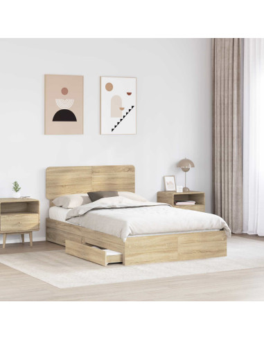 Letto con Contenitore con testiera Rovere Sonoma 135 x 190 cm