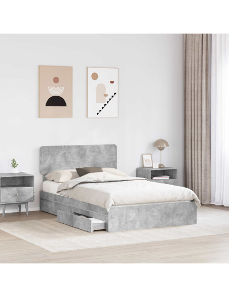 Letto con Contenitore con testiera Grigio cemento 135 x 190 cm