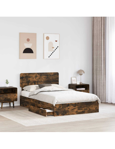Letto con Contenitore con testiera Rovere fumé 135 x 190 cm