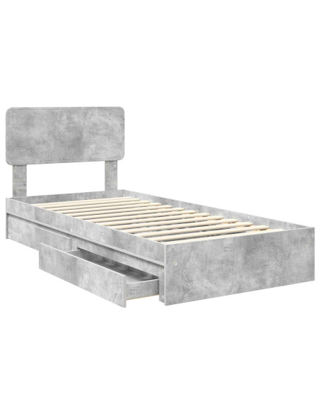 Letto con Contenitore con testiera Grigio cemento 90 x 200 cm
