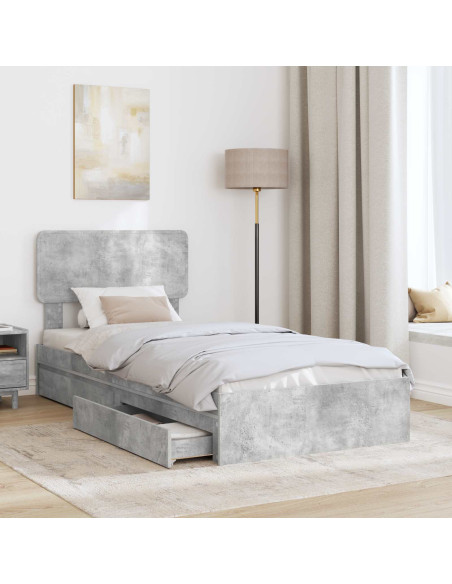 Letto con Contenitore con testiera Grigio cemento 90 x 190 cm