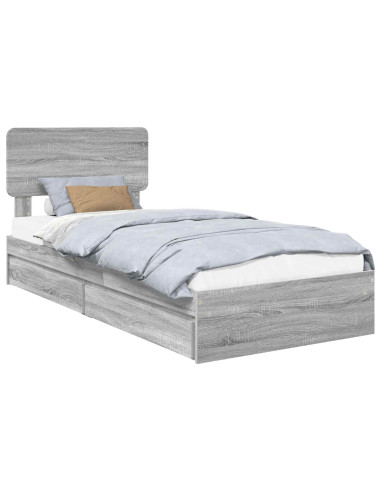 Letto con Contenitore con testiera Grigio Sonoma 90 x 190 cm