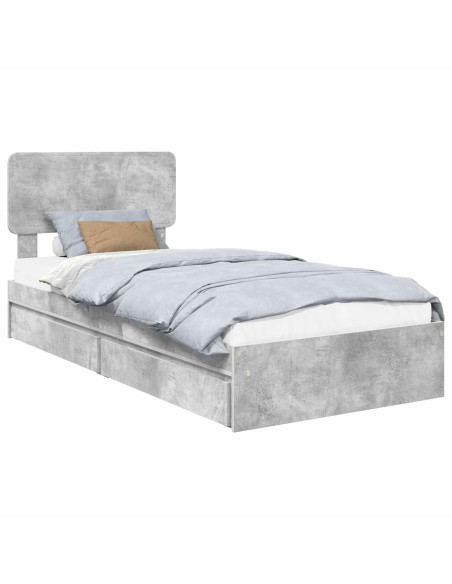 Letto con Contenitore con testiera Grigio cemento 70 x 190 cm
