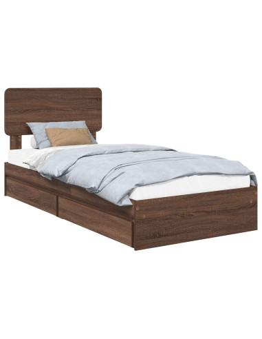Letto con Contenitore con testiera Rovere Marrone 75 x 190 cm
