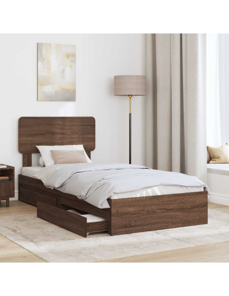 Letto con Contenitore con testiera Rovere Marrone 75 x 190 cm