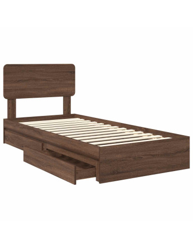 Letto con Contenitore con testiera Rovere Marrone 75 x 190 cm