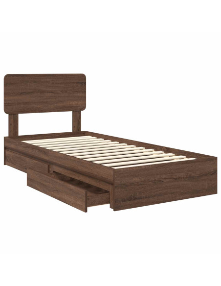 Letto con Contenitore con testiera Rovere Marrone 75 x 190 cm