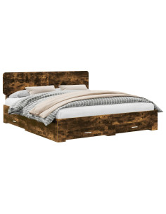 Struttura del letto Rovere fumé 200 x 200 cm Legno multistrato 2