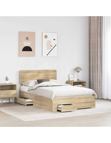 Struttura del letto con testiera Rovere Sonoma 135 x 190 cm