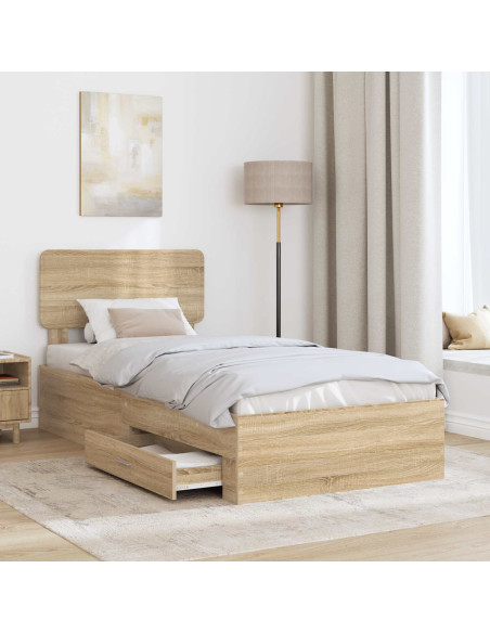 Struttura del letto con testiera Rovere Sonoma 100 x 200 cm