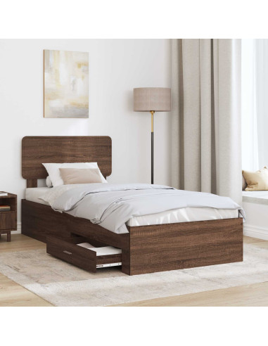 Struttura del letto con testiera Rovere Marrone 75 x 190 cm