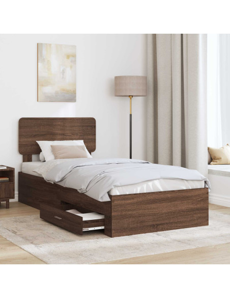 Struttura del letto con testiera Rovere Marrone 75 x 190 cm