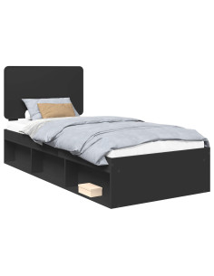 Struttura del letto con testiera Nero 90 x 190 cm Pino massello 2