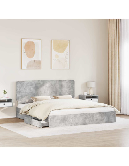 Letto con Contenitore con testiera Grigio cemento 200 x 200 cm