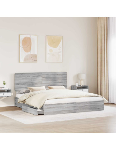 Letto con Contenitore con testiera Grigio Sonoma 200 x 200 cm