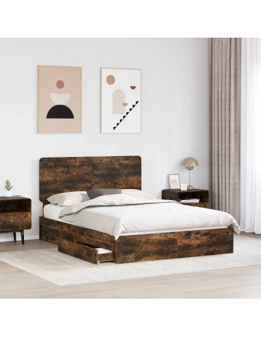 Letto con Contenitore con testiera Rovere fumé 160 x 200 cm
