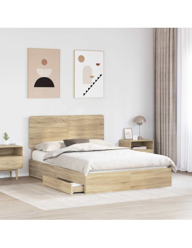 Letto con Contenitore con testiera Rovere Sonoma 140 x 200 cm