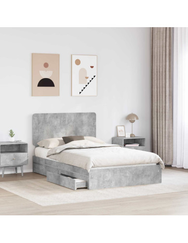Letto con Contenitore con testiera Grigio cemento 135 x 190 cm