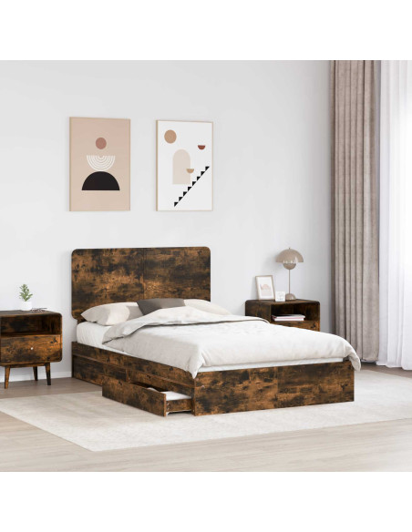 Letto con Contenitore con testiera Rovere fumé 135 x 190 cm