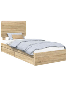 Letto con Contenitore con testiera Rovere Sonoma 100 x 200 cm 2