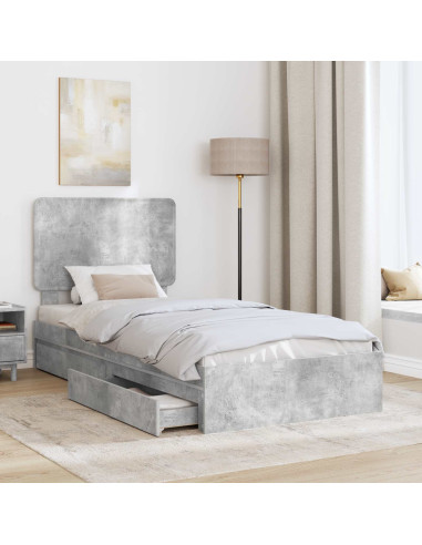 Letto con Contenitore con testiera Grigio cemento 100 x 200 cm