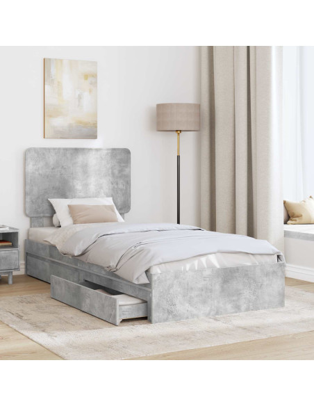 Letto con Contenitore con testiera Grigio cemento 90 x 200 cm