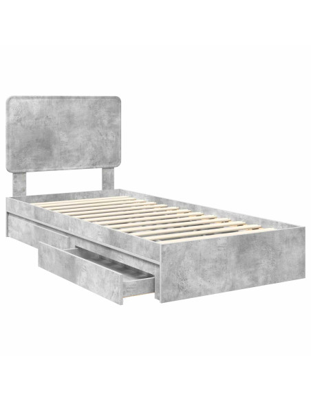 Letto con Contenitore con testiera Grigio cemento 90 x 190 cm