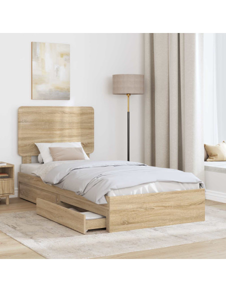 Letto con Contenitore con testiera Rovere Sonoma 75 x 190 cm