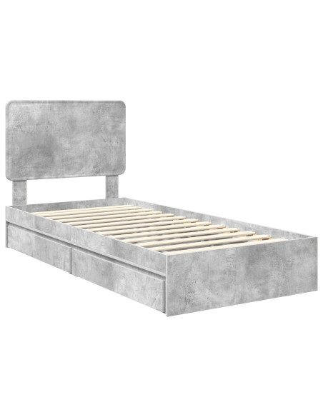Letto con Contenitore con testiera Grigio cemento 75 x 190 cm