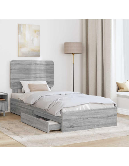 Letto con Contenitore con testiera Grigio Sonoma 75 x 190 cm