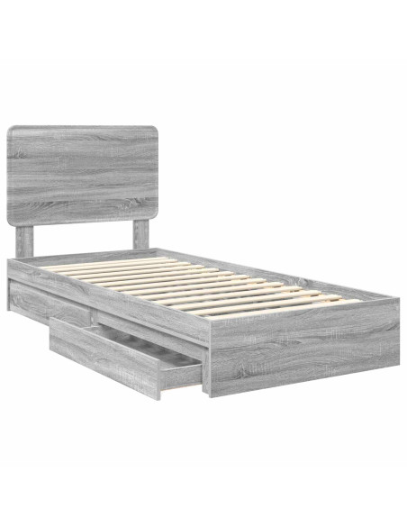 Letto con Contenitore con testiera Grigio Sonoma 75 x 190 cm