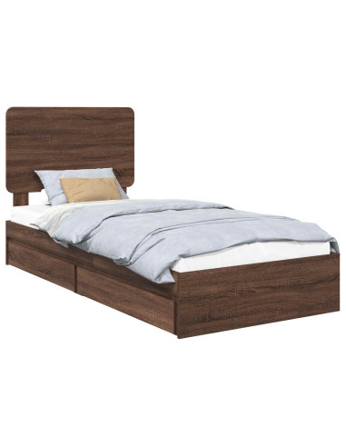 Letto con Contenitore con testiera Rovere Marrone 75 x 190 cm