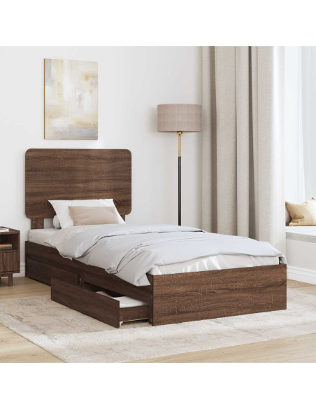 Letto con Contenitore con testiera Rovere Marrone 75 x 190 cm