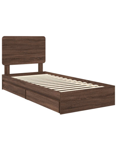 Letto con Contenitore con testiera Rovere Marrone 75 x 190 cm