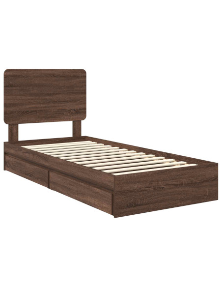 Letto con Contenitore con testiera Rovere Marrone 75 x 190 cm