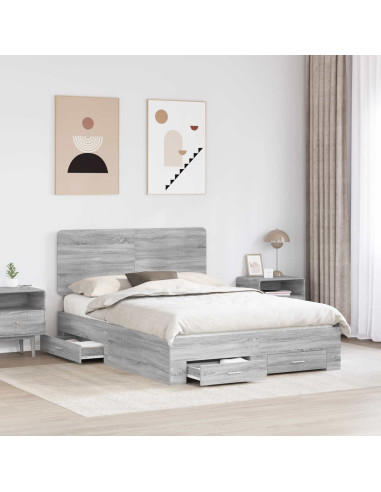 Struttura del letto con testiera Grigio Sonoma 140 x 200 cm
