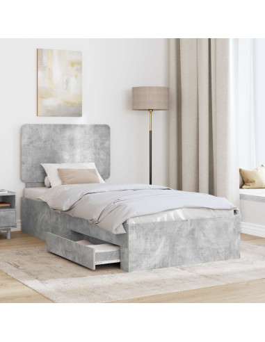 Struttura del letto con testiera Grigio cemento 90 x 190 cm