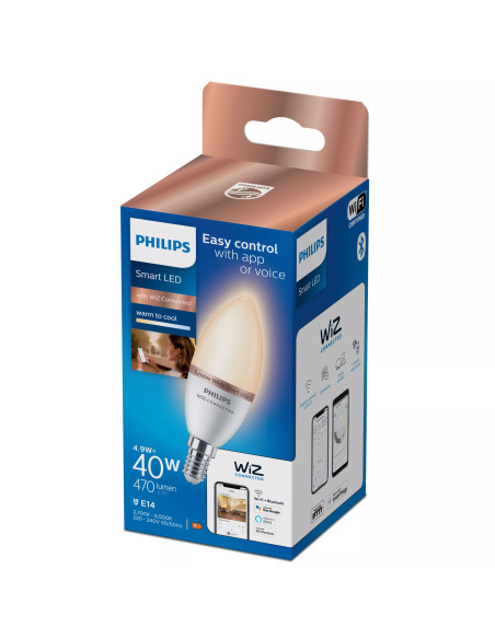 Philips LED Lampadina Smart Dimmerabile Luce Bianca da Calda a Fredda Attacco E14 40W Candela